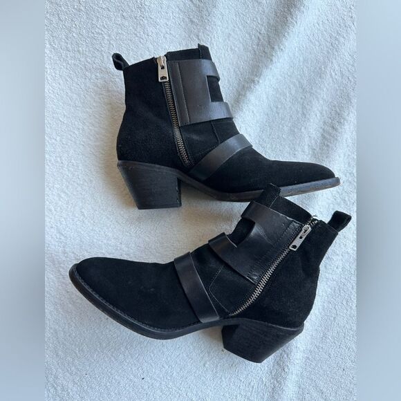 ALLSAINTS Lulu Triple Buckle Ankle Boot size 39 US 9 Black suede leather straps - Picture 10 of 13